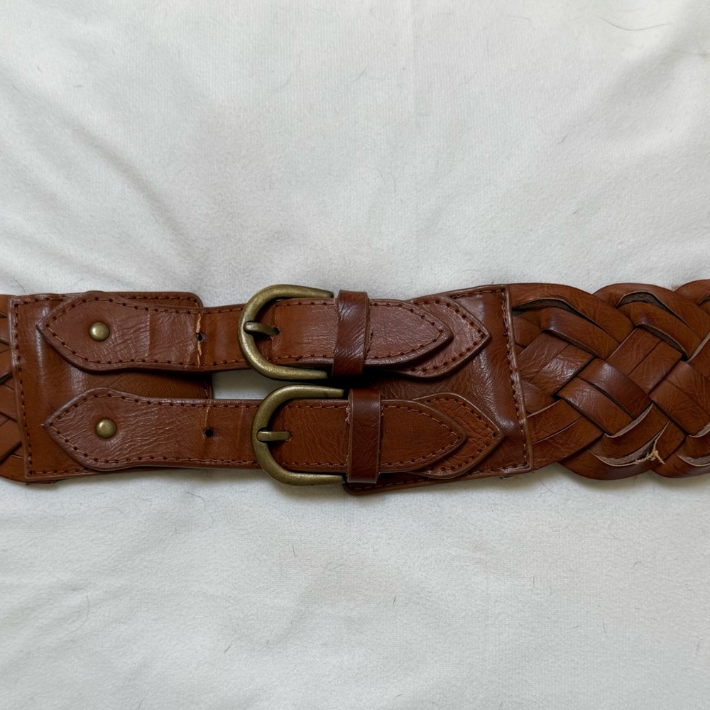 Braided Leather Belt with Double Buckle